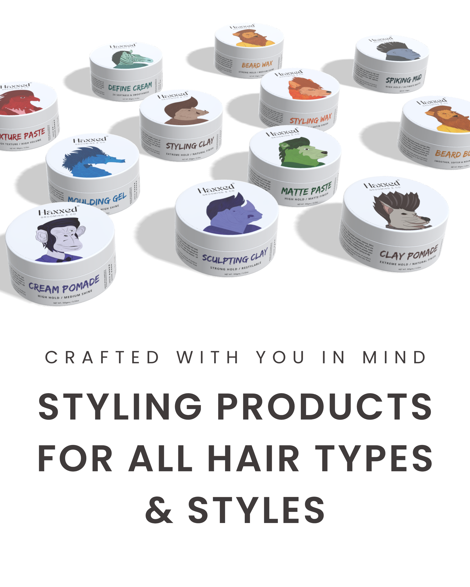 HAXXED styling products for different hair types and finishes