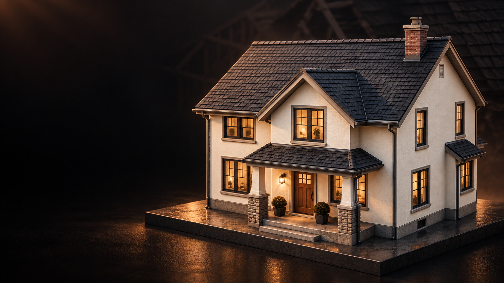Cream house with a charcoal roof