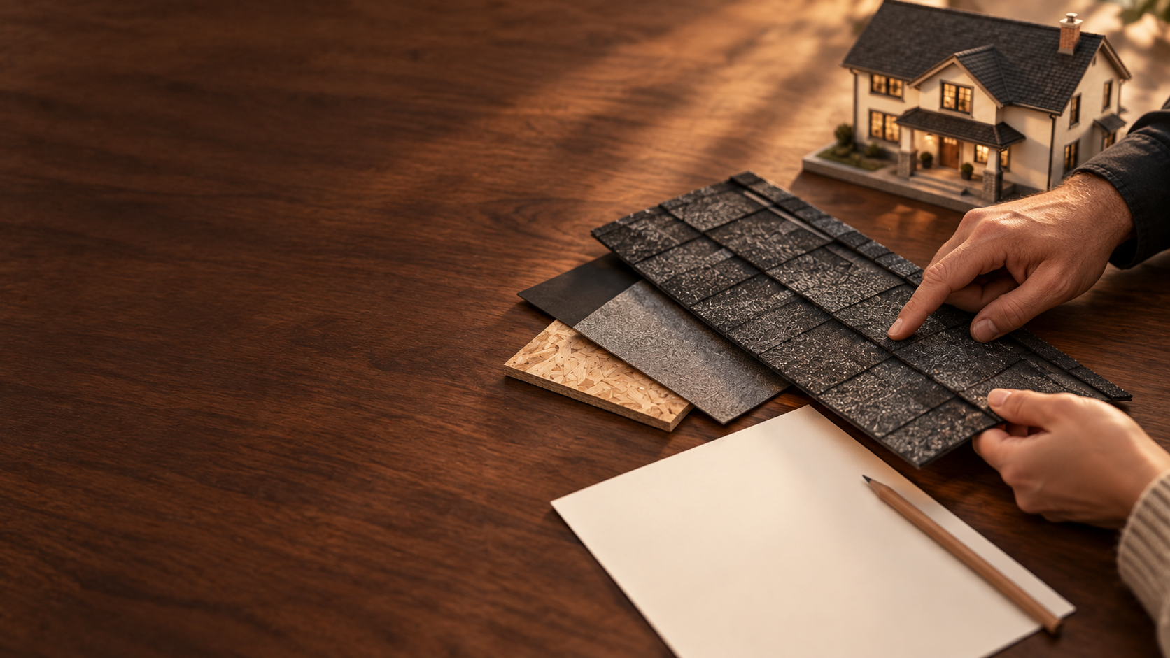 Concept material samples on a walnut table