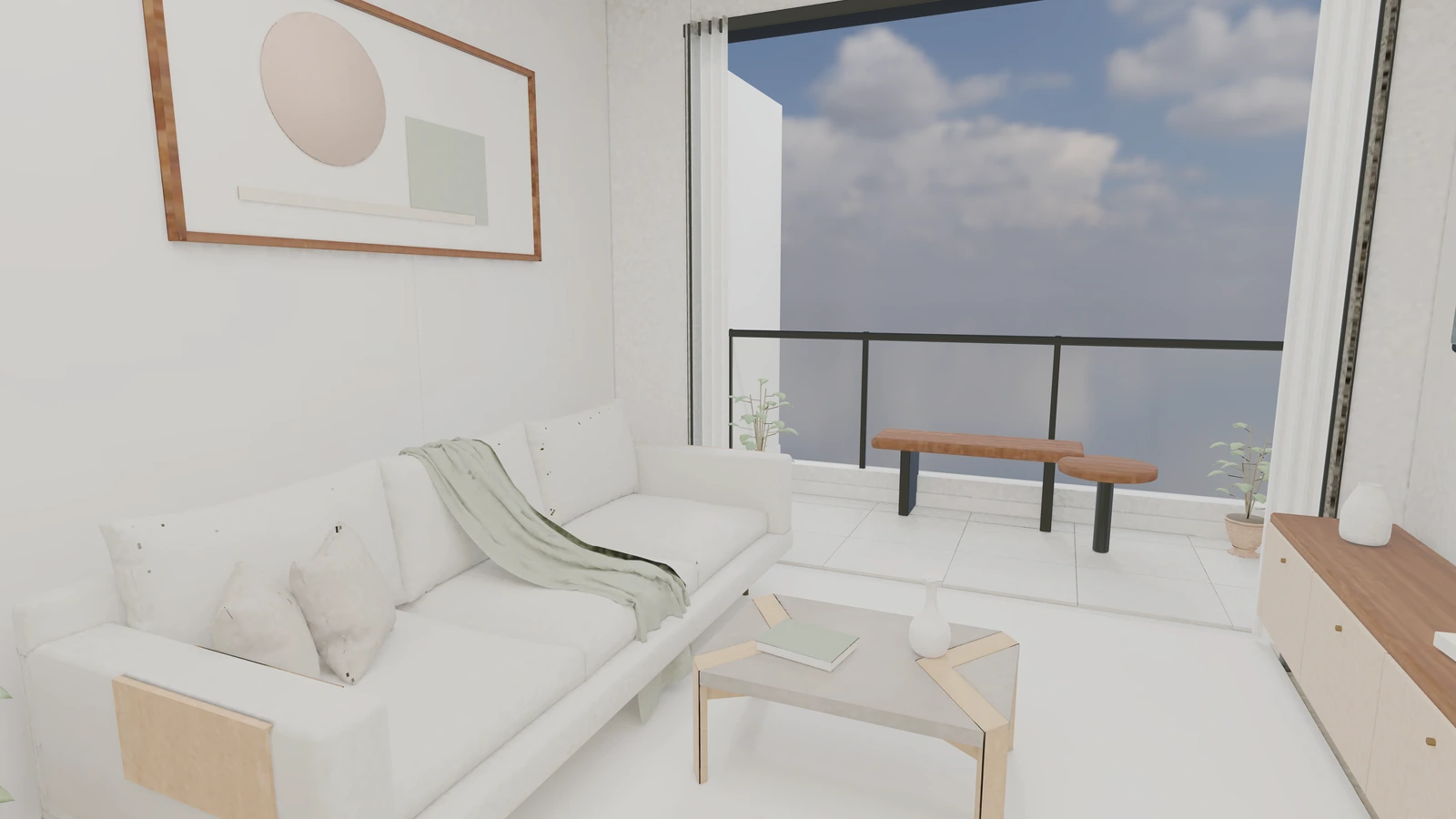 A furnished living room in the Residence C apartment concept