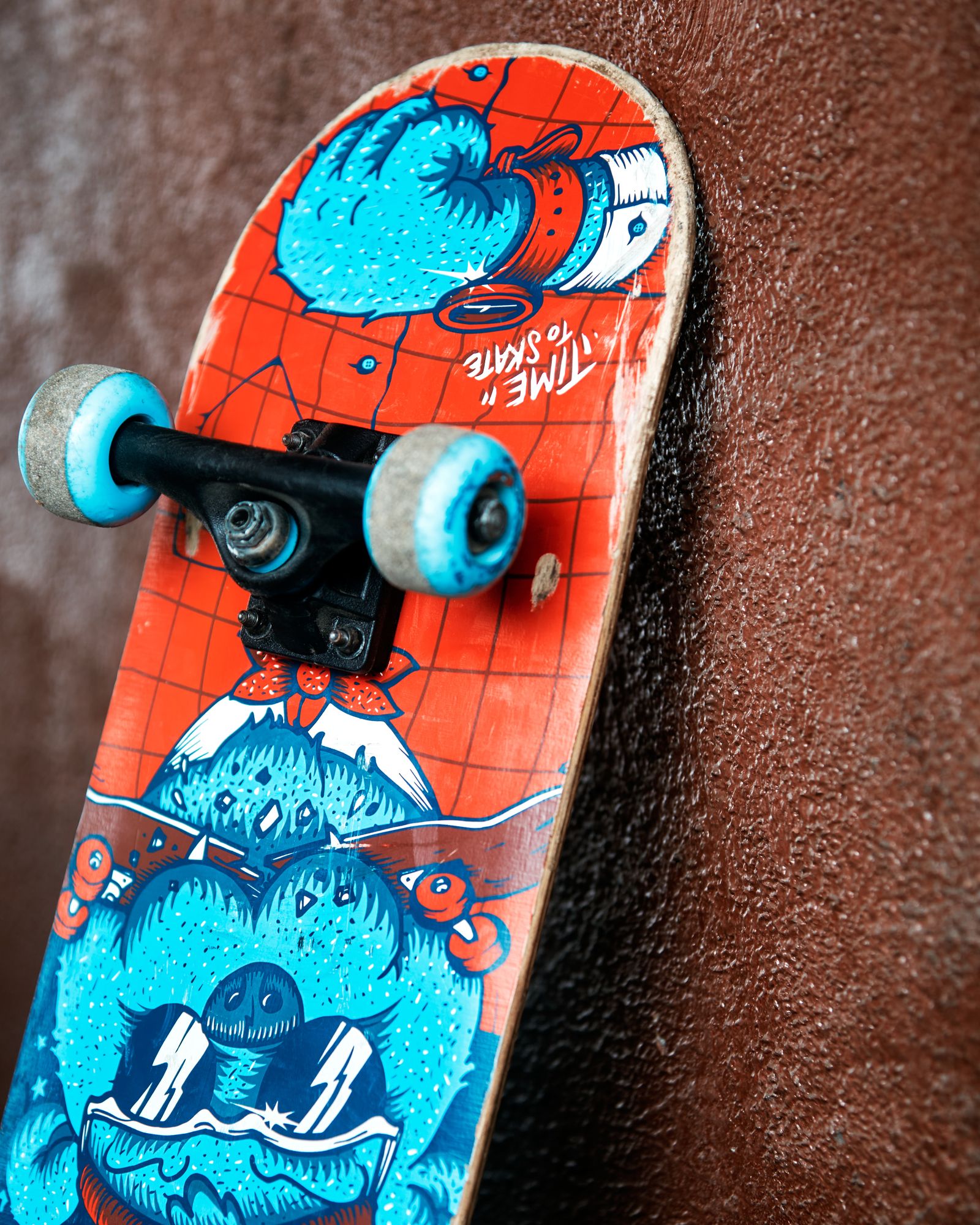 Colorful skateboard deck detail