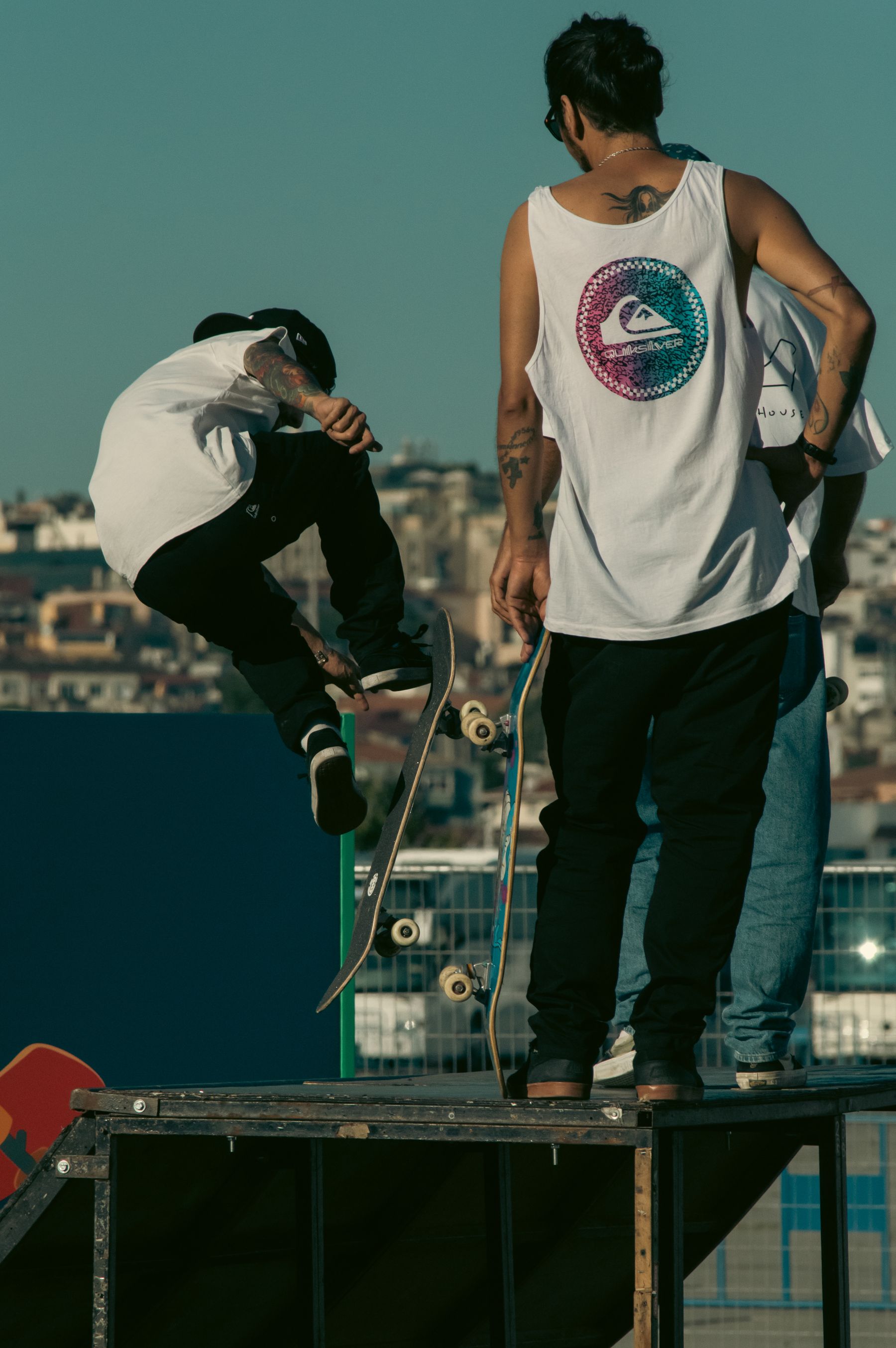 A community of skateboarders at a city park